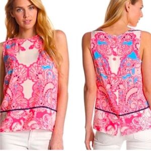 Lilly Pulitzer 100% Silk Shell Iona Tank Top Pink Paisley Small